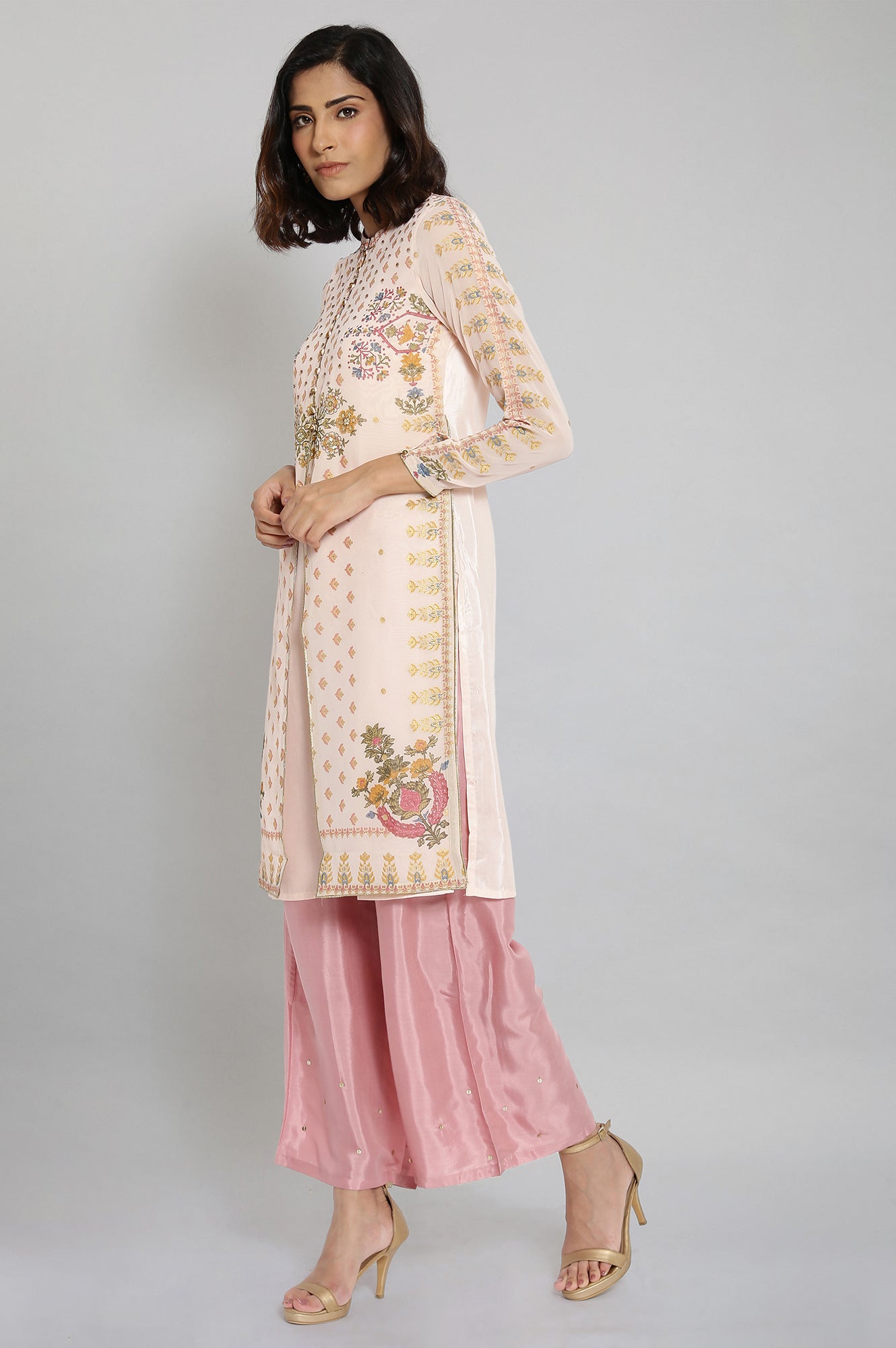 Pink Mock Layered Festive kurta