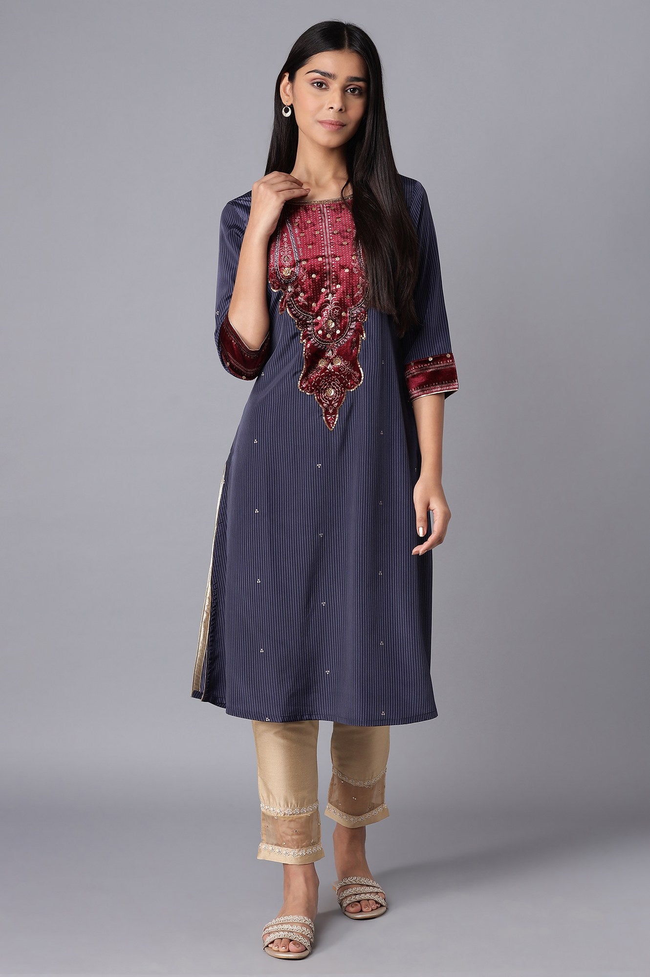 Blue kurta In Stripe Print