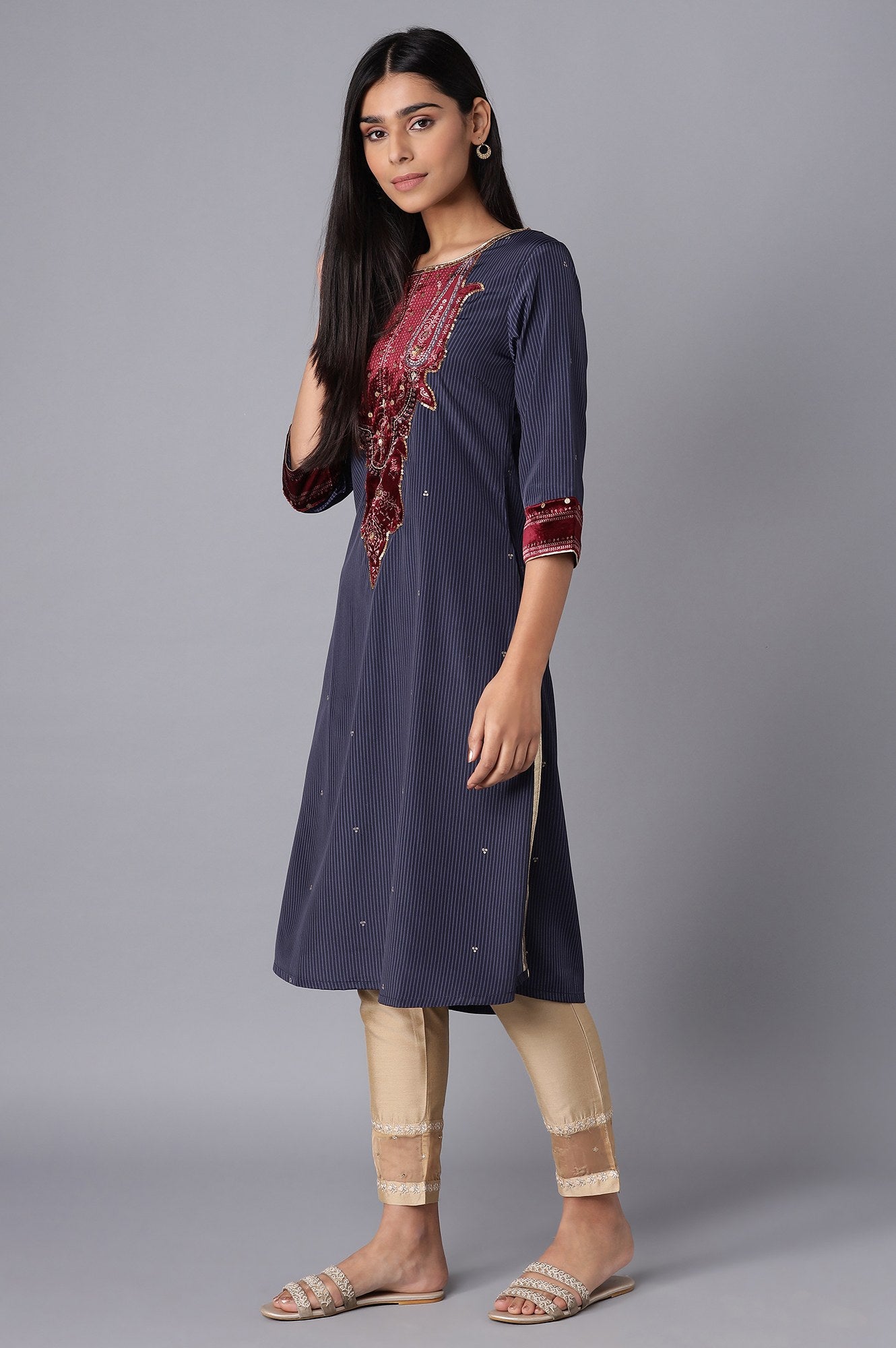 Blue kurta In Stripe Print