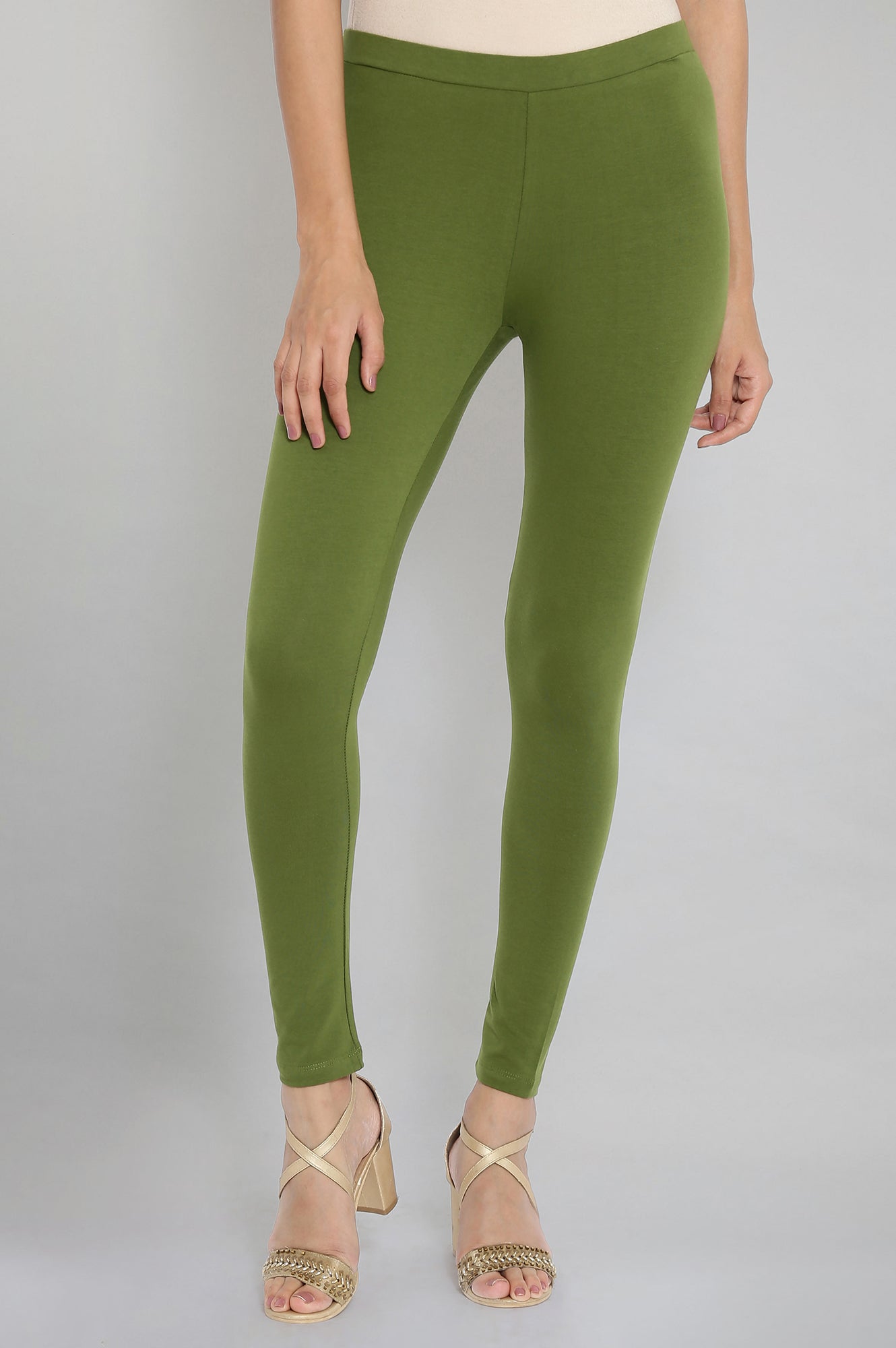 Olive Green Solid Tights