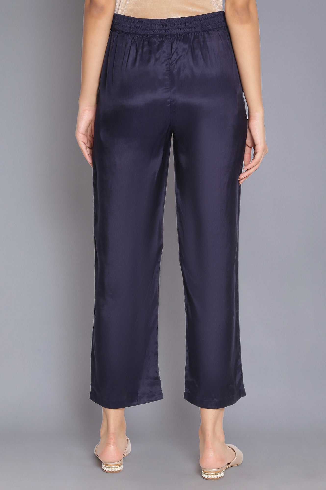 Navy Blue Solid Straight Pants