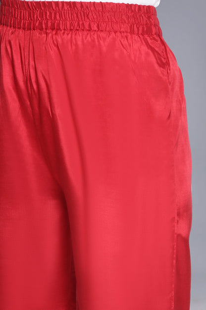 Red Solid Straight Pants