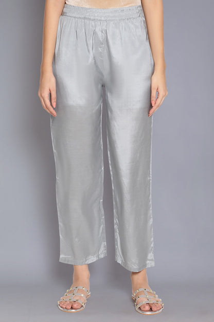 Grey Solid Straight Pants