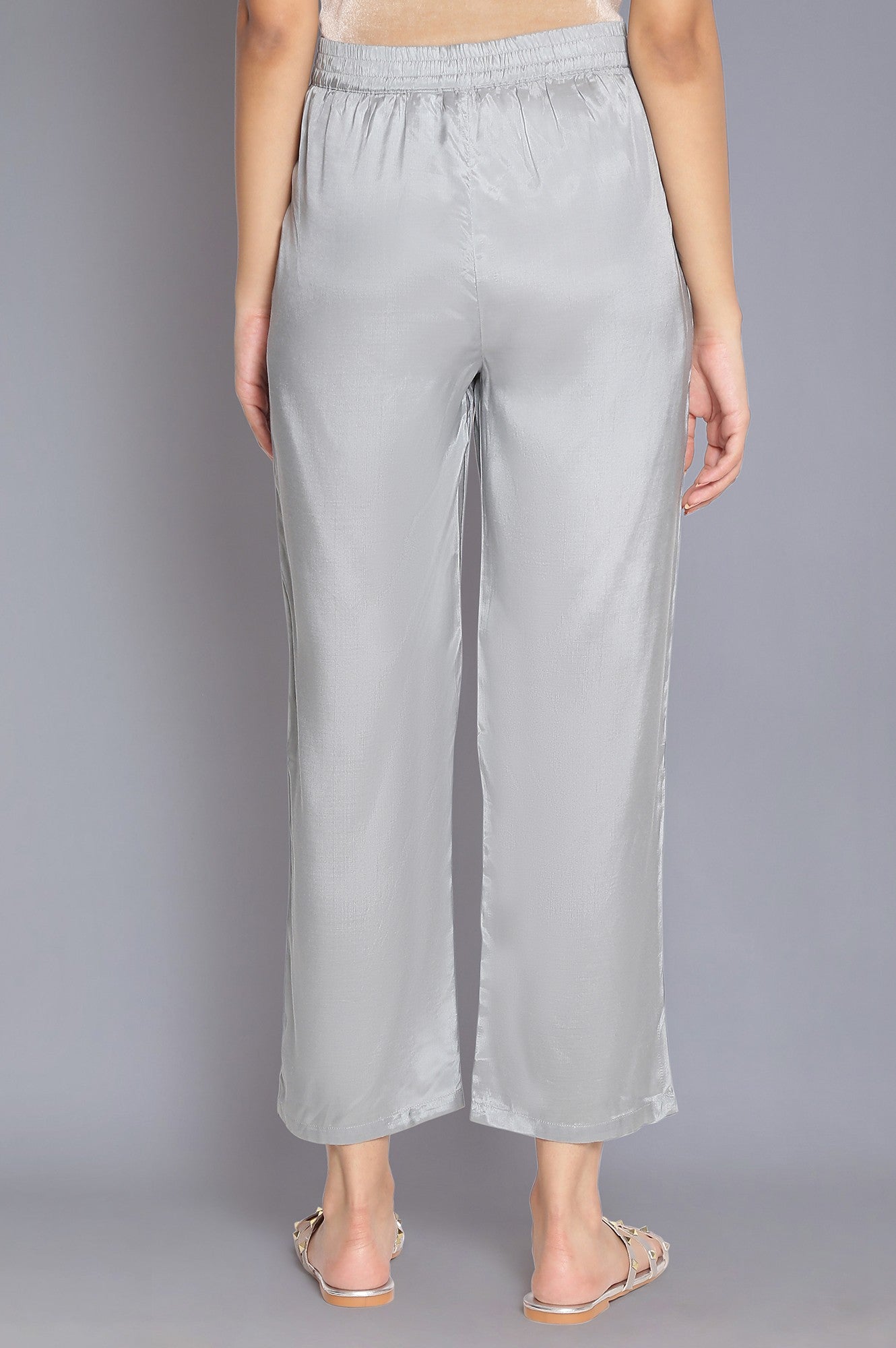 Grey Solid Straight Pants