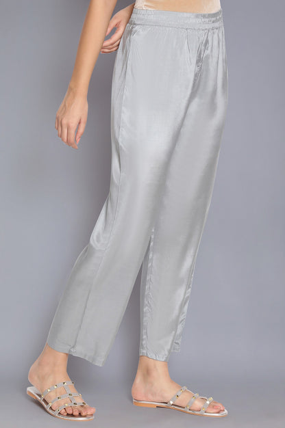 Grey Solid Straight Pants