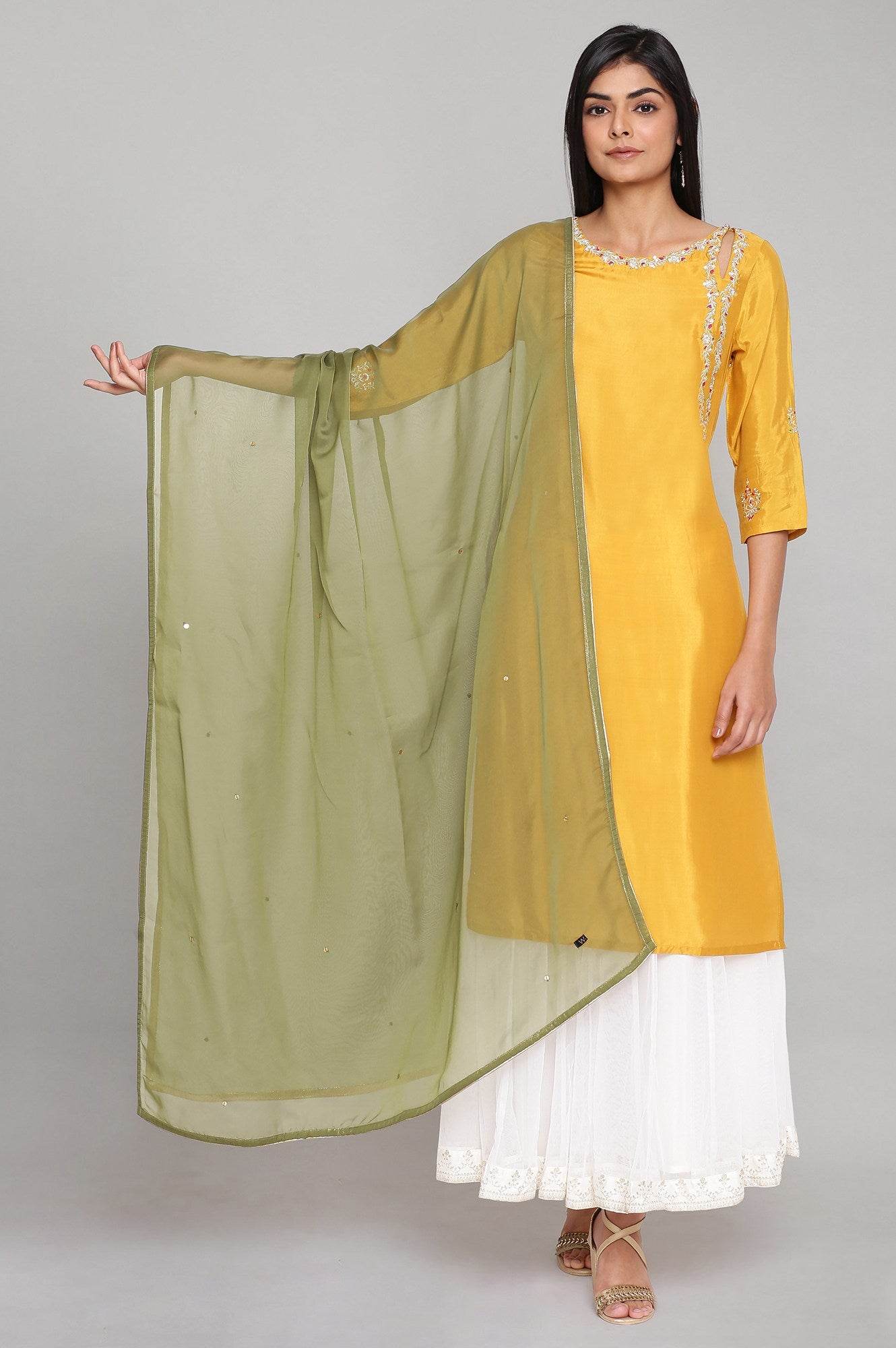 Olive Green Solid Organza Dupatta