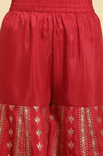 Red Floral Print Kurta-Sharara-Dupatta Set