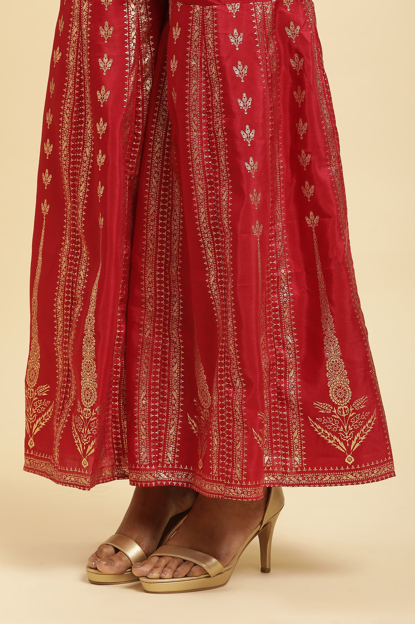 Red Floral Print Kurta-Sharara-Dupatta Set