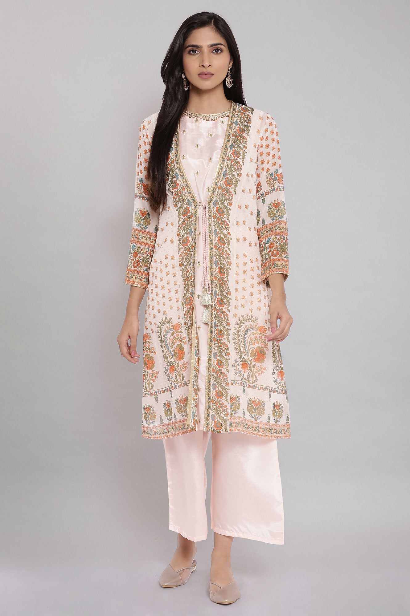 Light Pink Floral Printed Jacket &amp; Inner Set