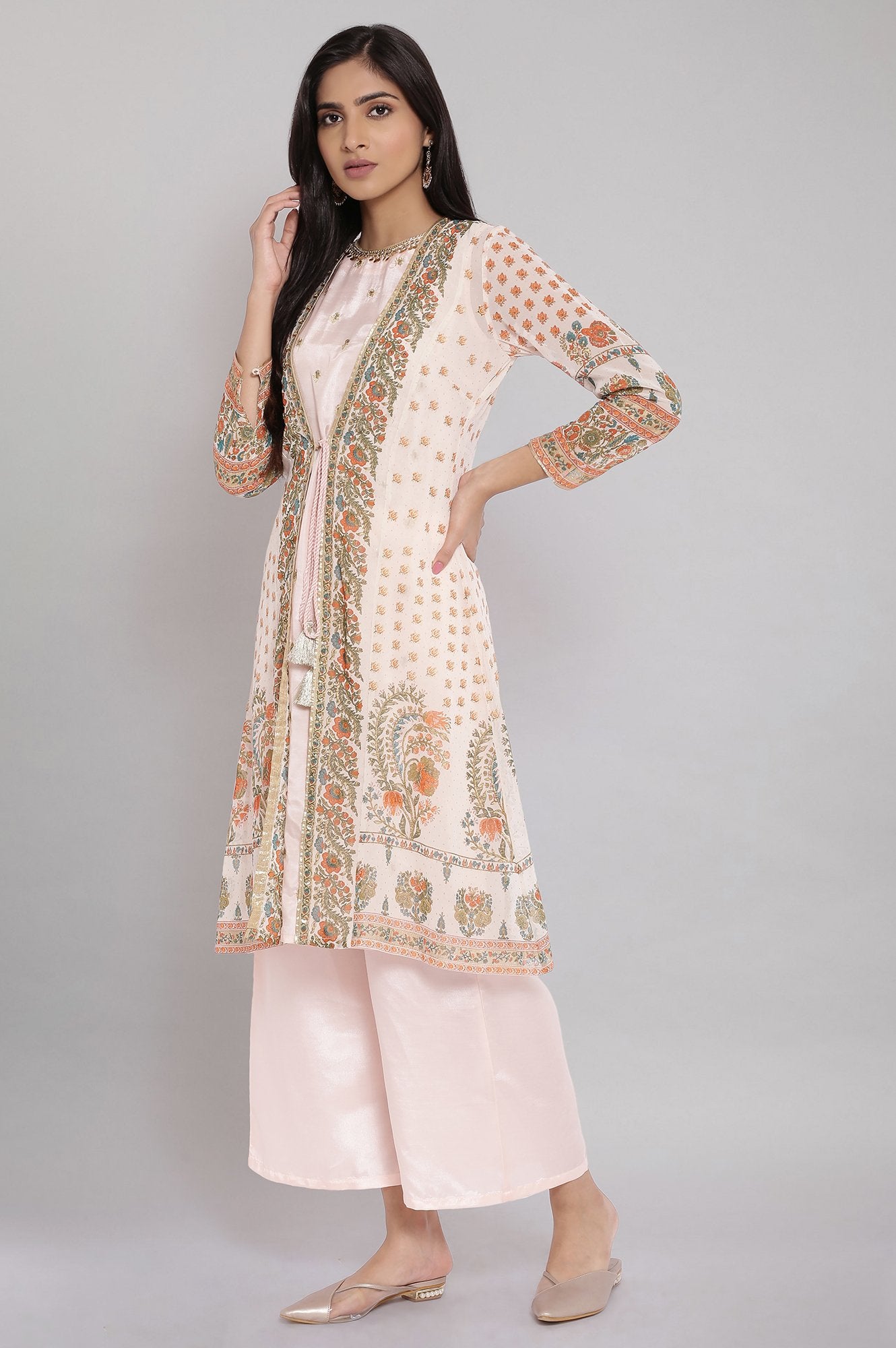 Light Pink Floral Printed Jacket &amp; Inner Set