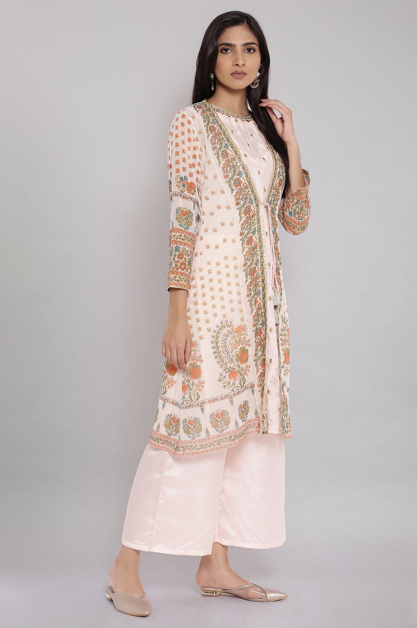 Light Pink Floral Printed Jacket &amp; Inner Set