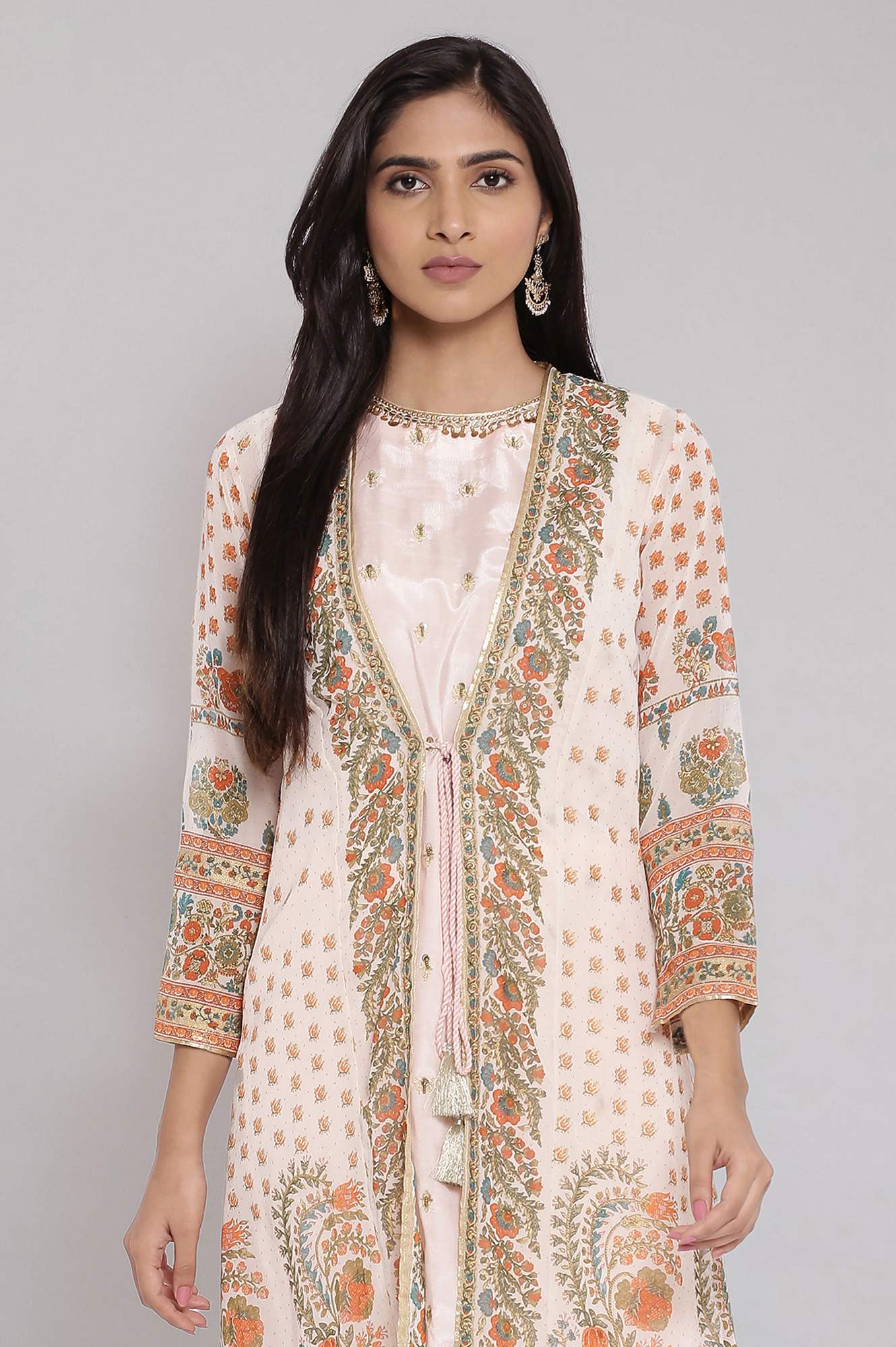 Light Pink Floral Printed Jacket &amp; Inner Set