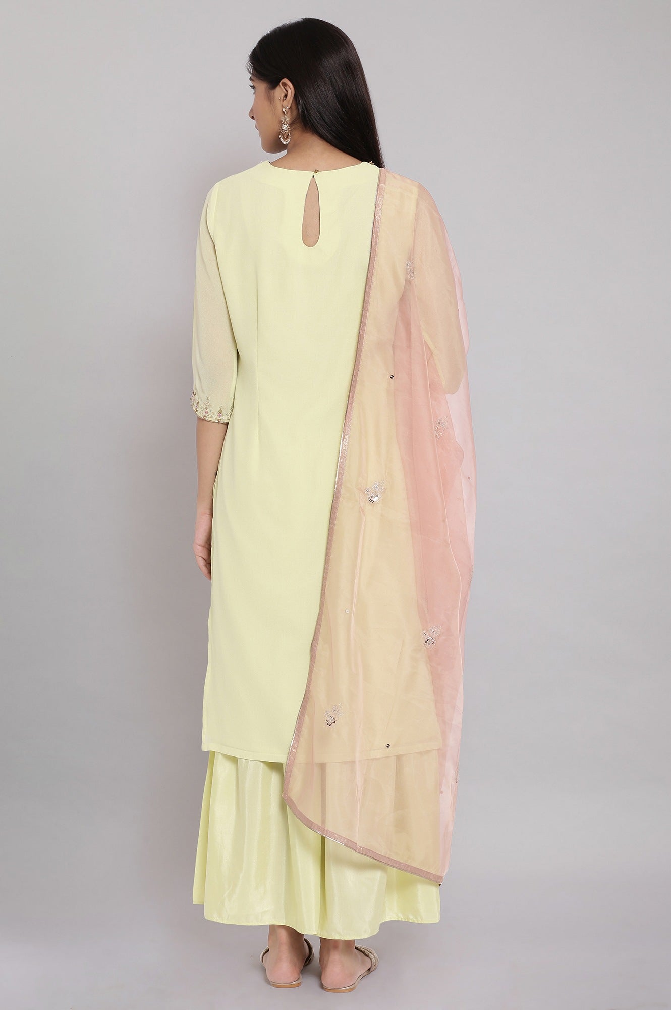 Light Green Embroidered kurta-Sharara-Dupatta Set