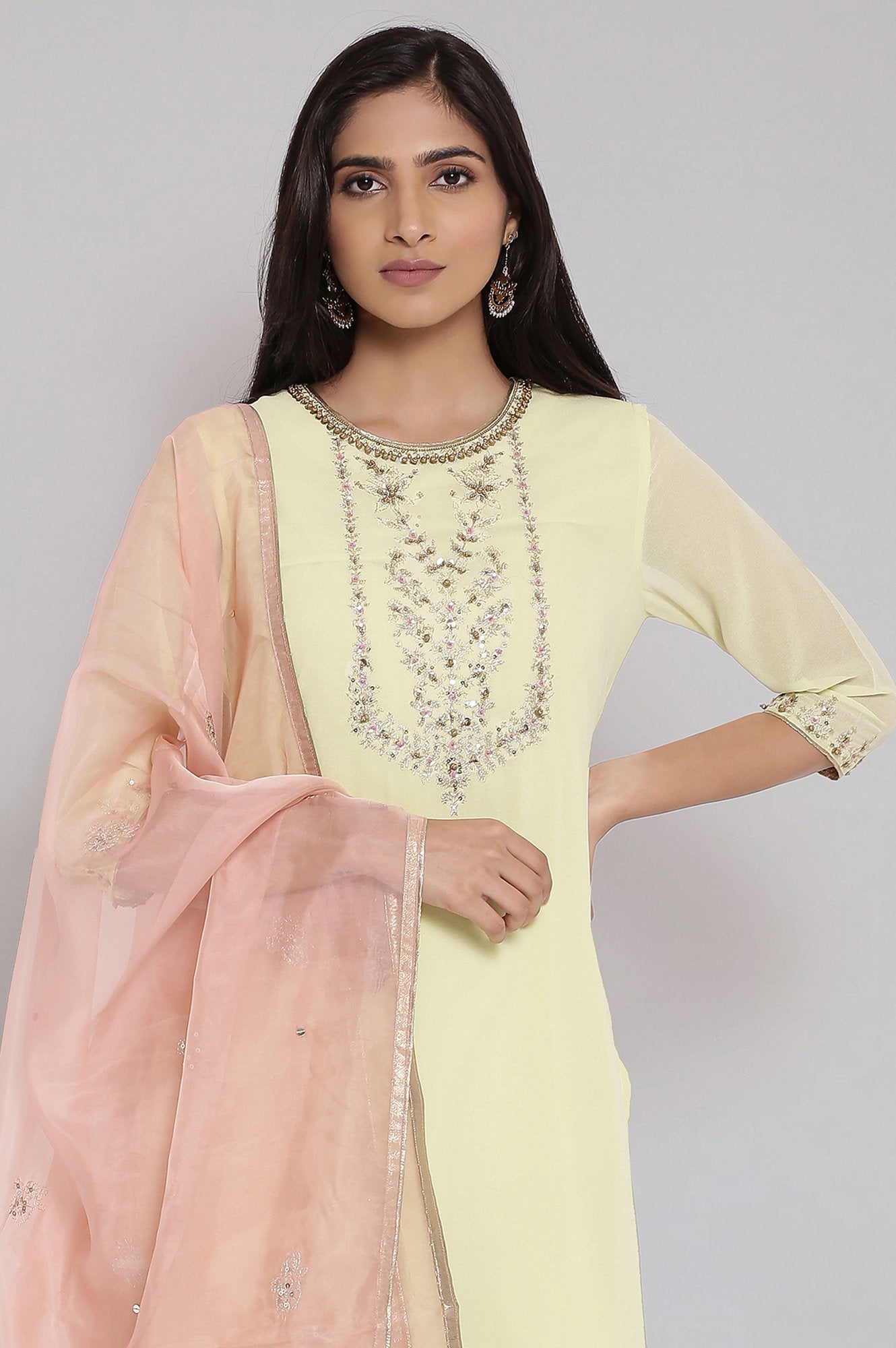 Light Green Embroidered kurta-Sharara-Dupatta Set