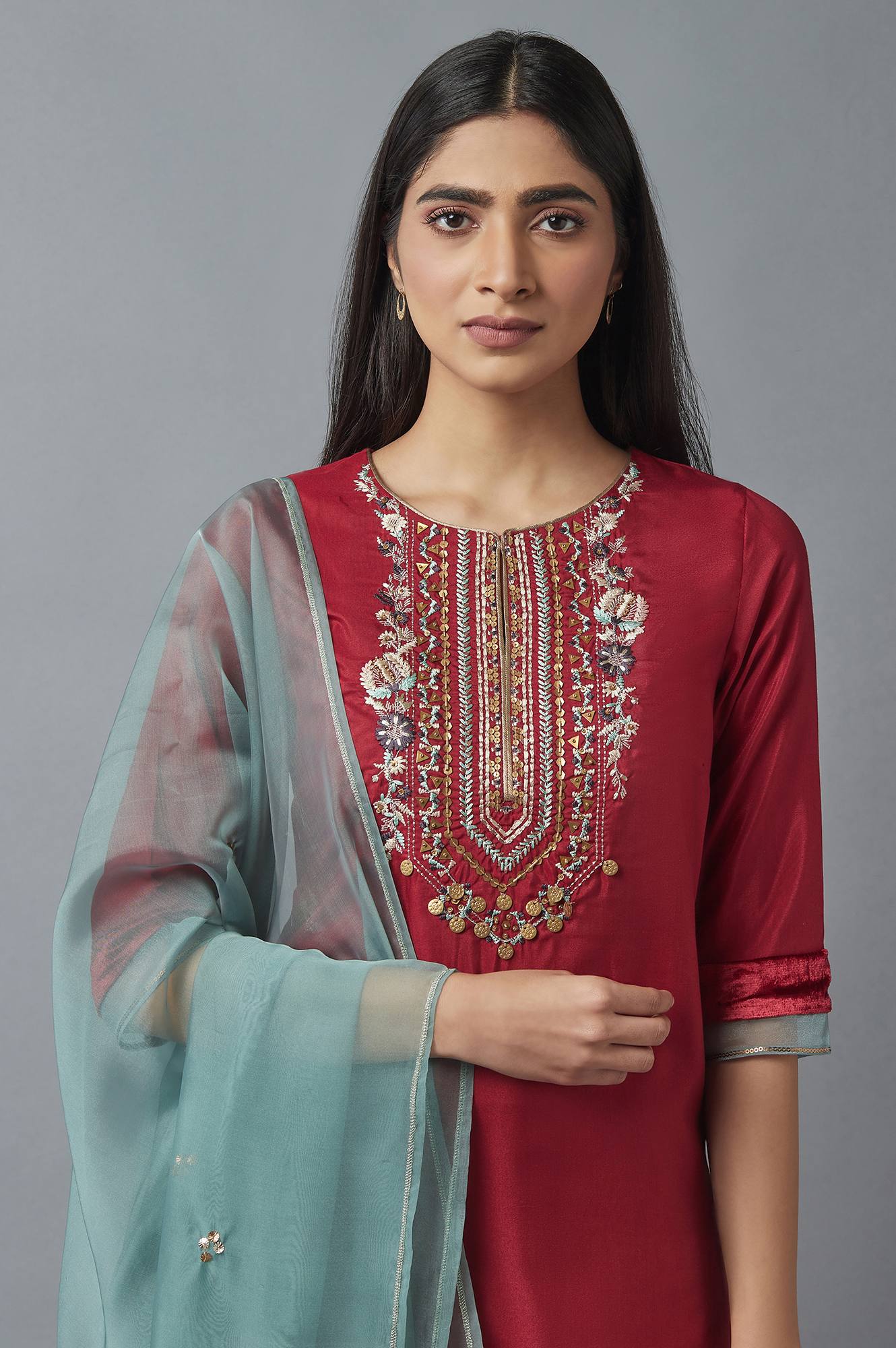 Red Short Kurta-Sharara-Dupatta Set