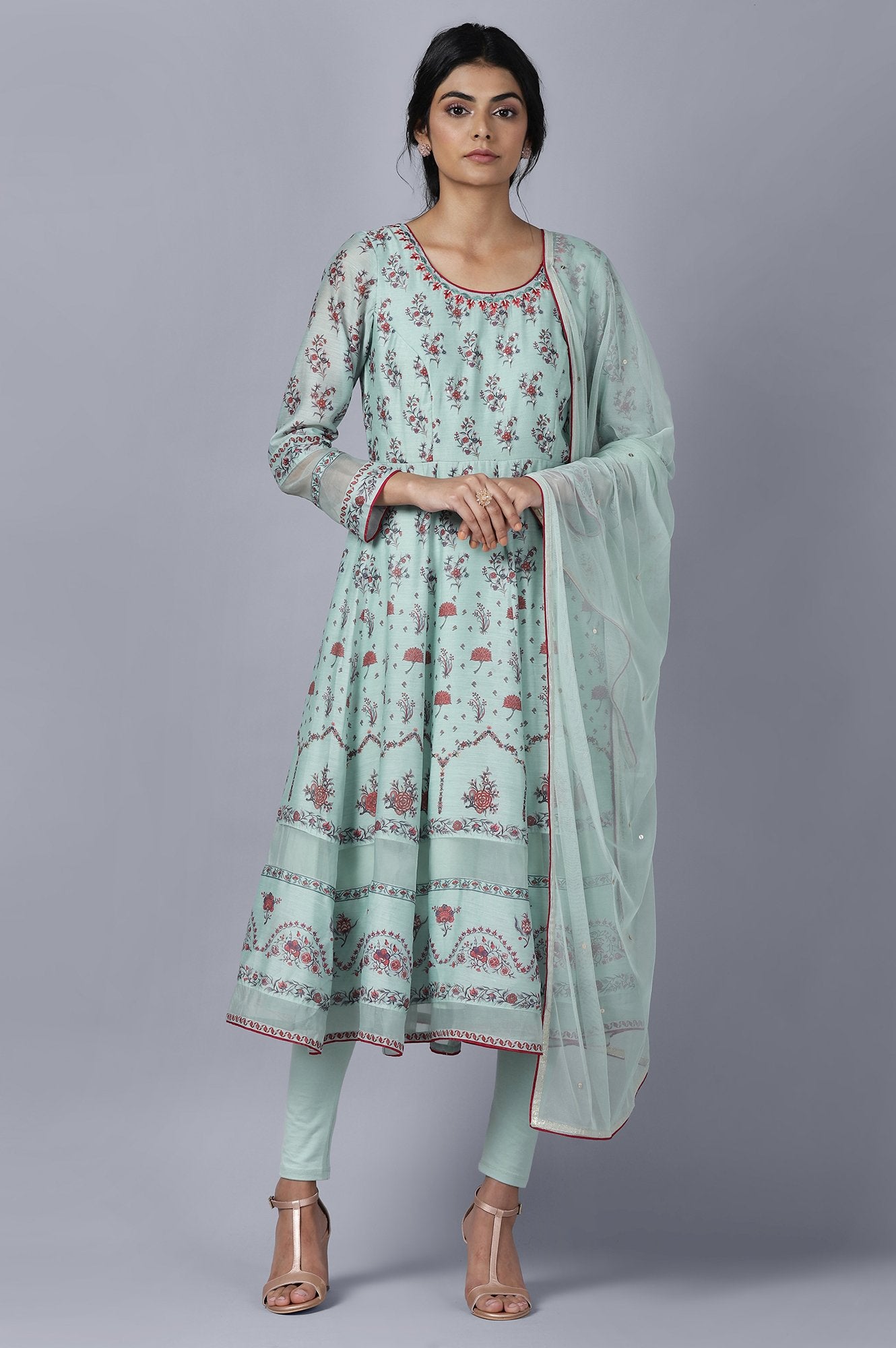 Light Blue Anarkali Tights Drape Set