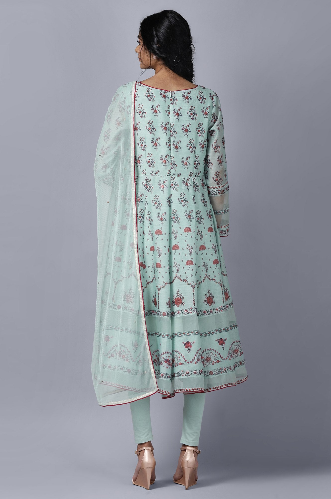 Light Blue Anarkali Tights Drape Set