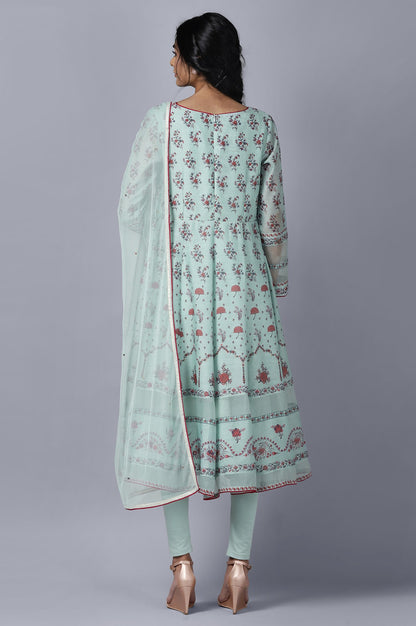 Light Blue Anarkali Tights Drape Set