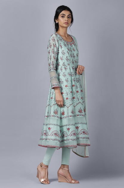 Light Blue Anarkali Tights Drape Set