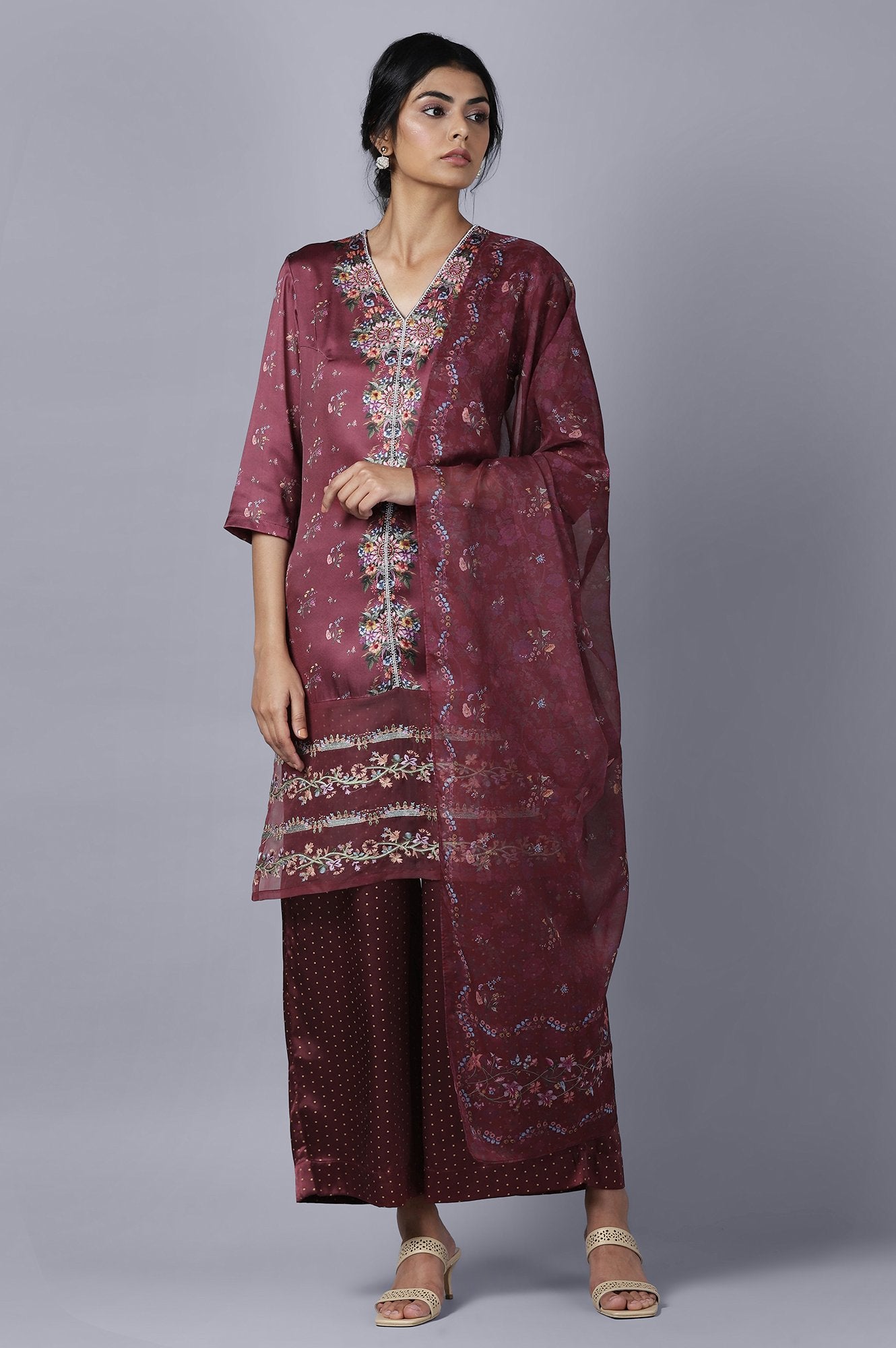 Dark Red kurta Parallel Pants Dupatta Set