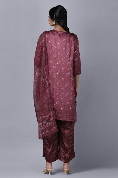 Dark Red kurta Parallel Pants Dupatta Set