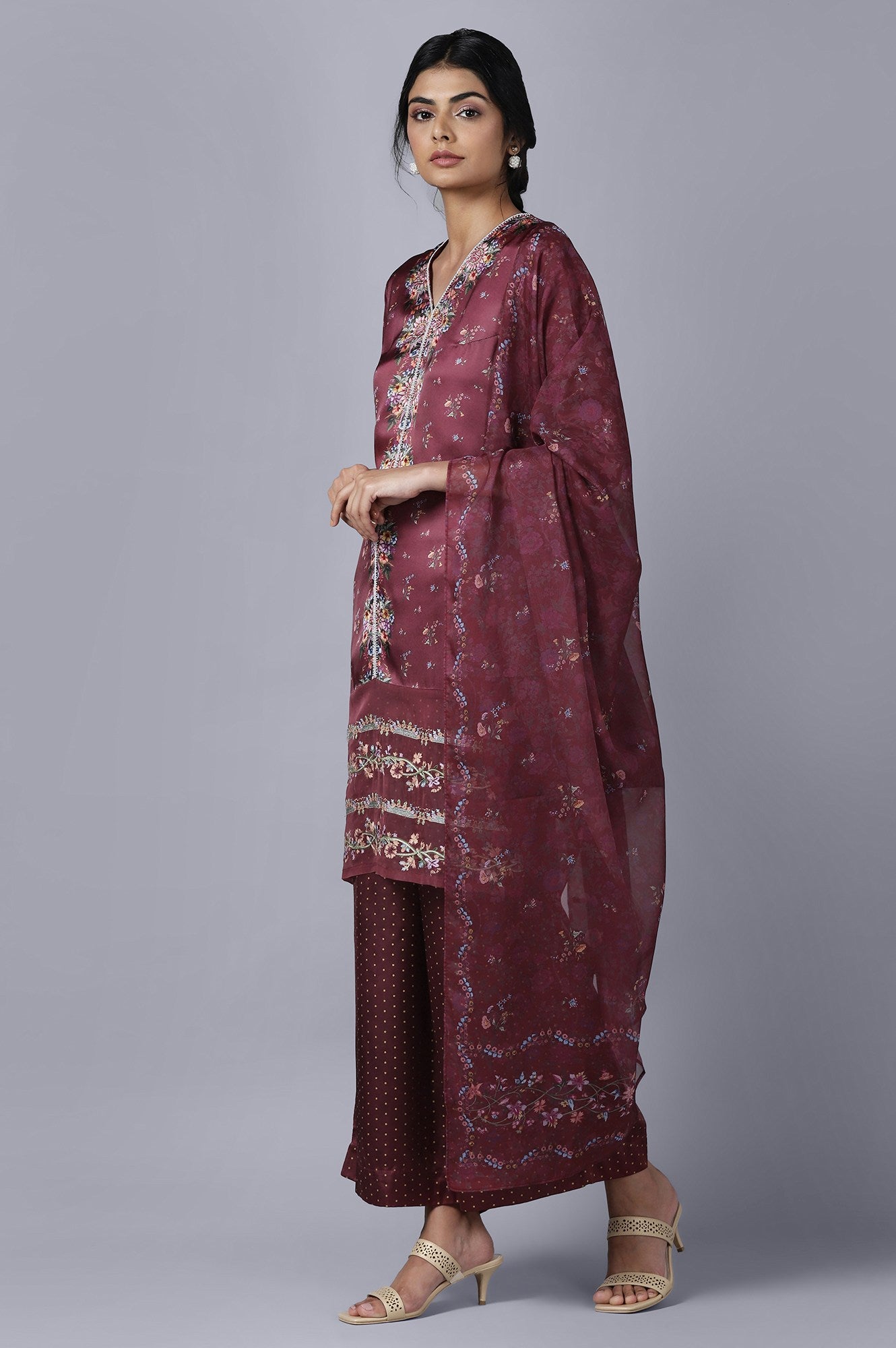 Dark Red kurta Parallel Pants Dupatta Set