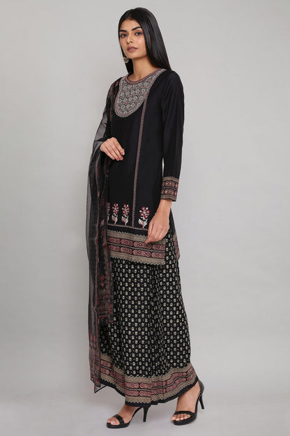 Black Short kurta Parallel Pants Dupatta Set