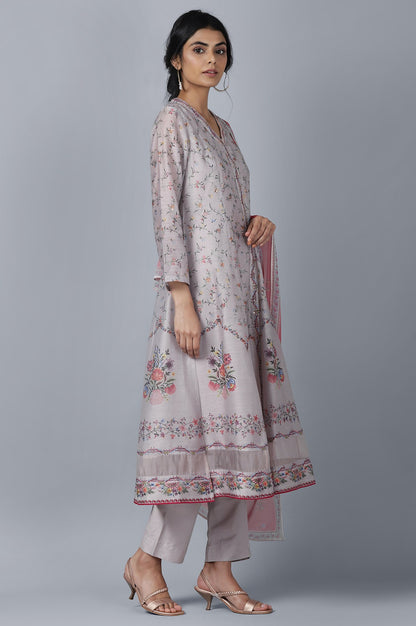 Light Grey kurta Slim Pants Dupatta Set