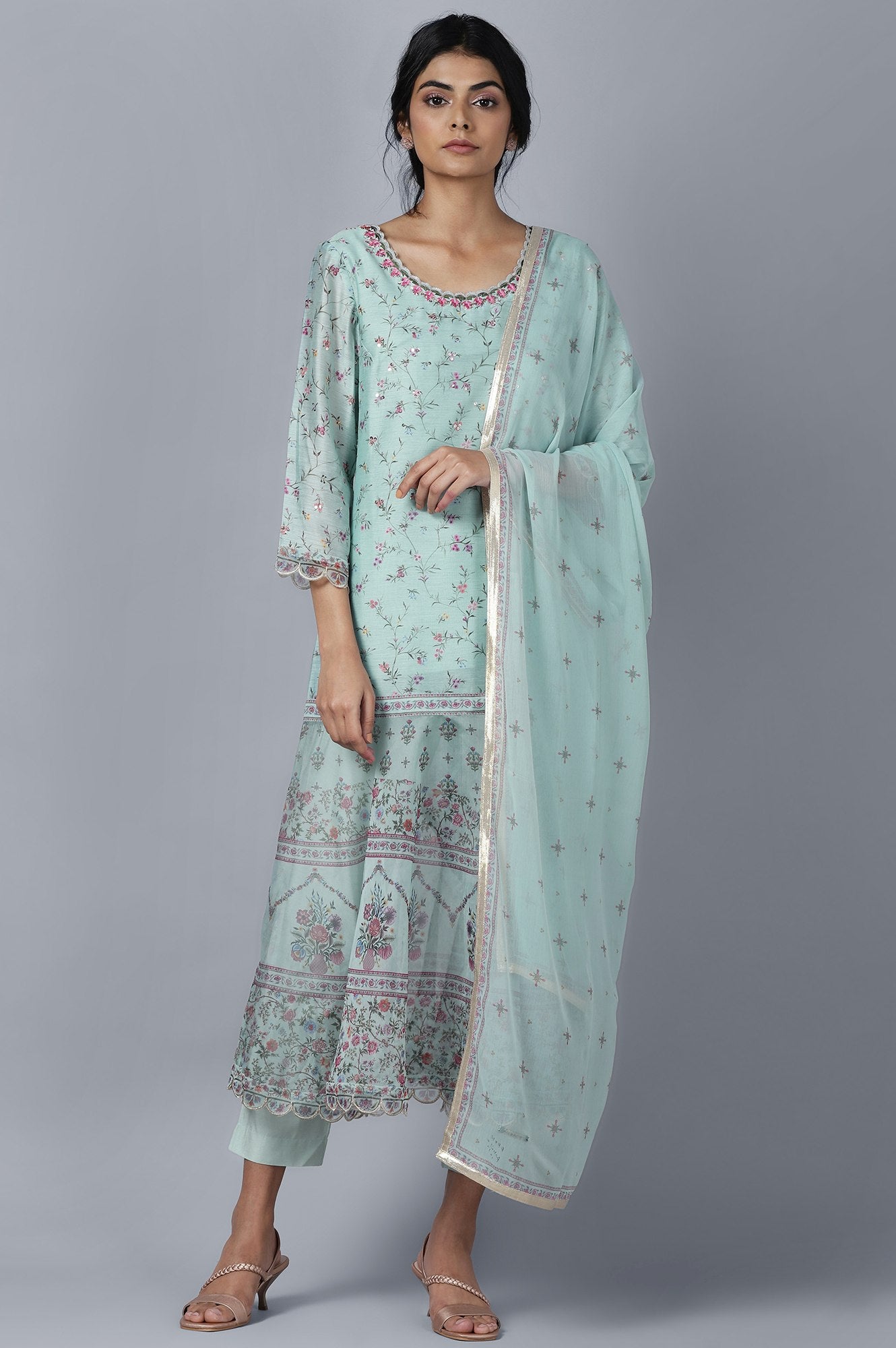 Light Blue kurta Slim Pants Dupatta Set