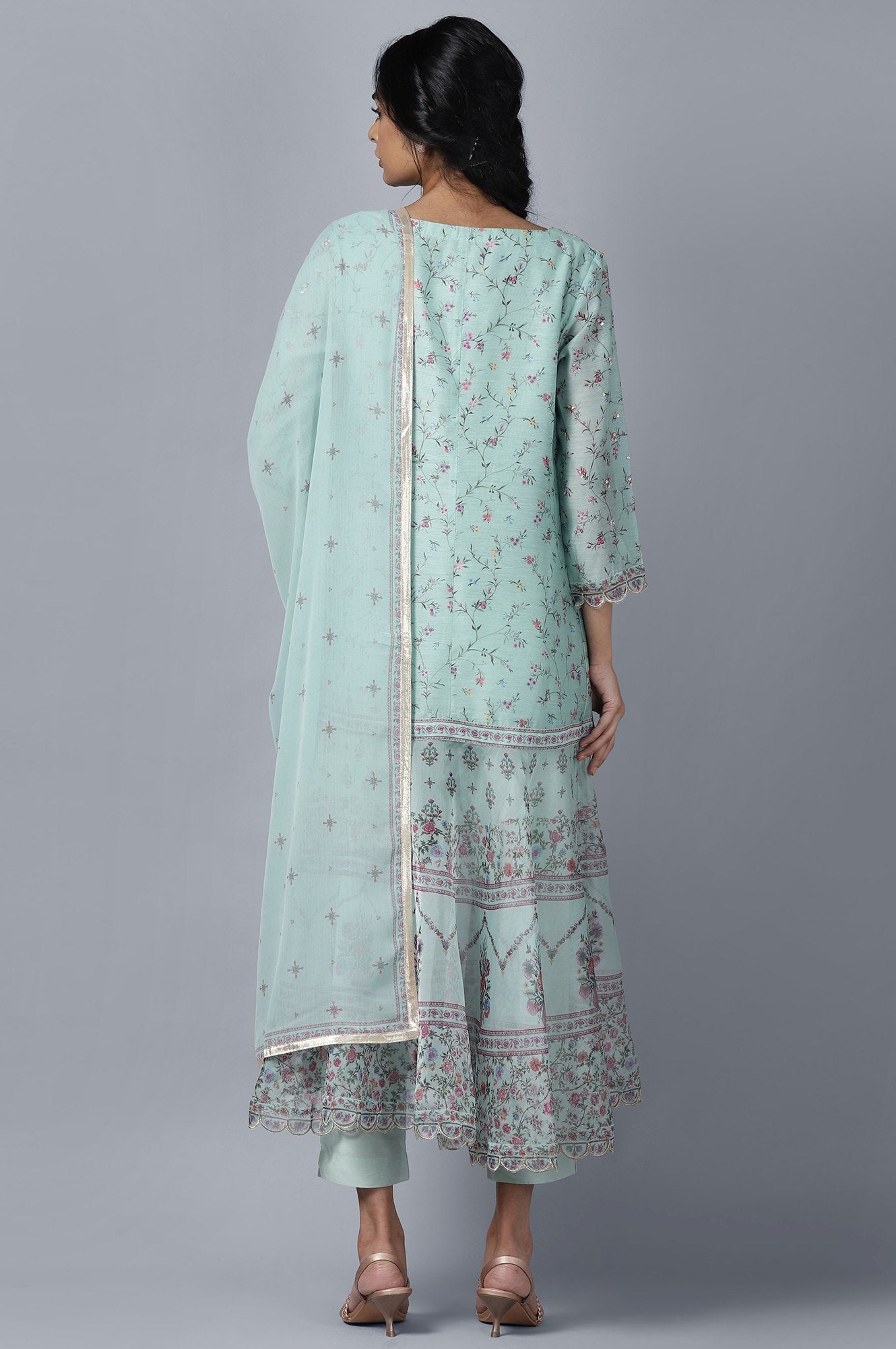 Light Blue kurta Slim Pants Dupatta Set