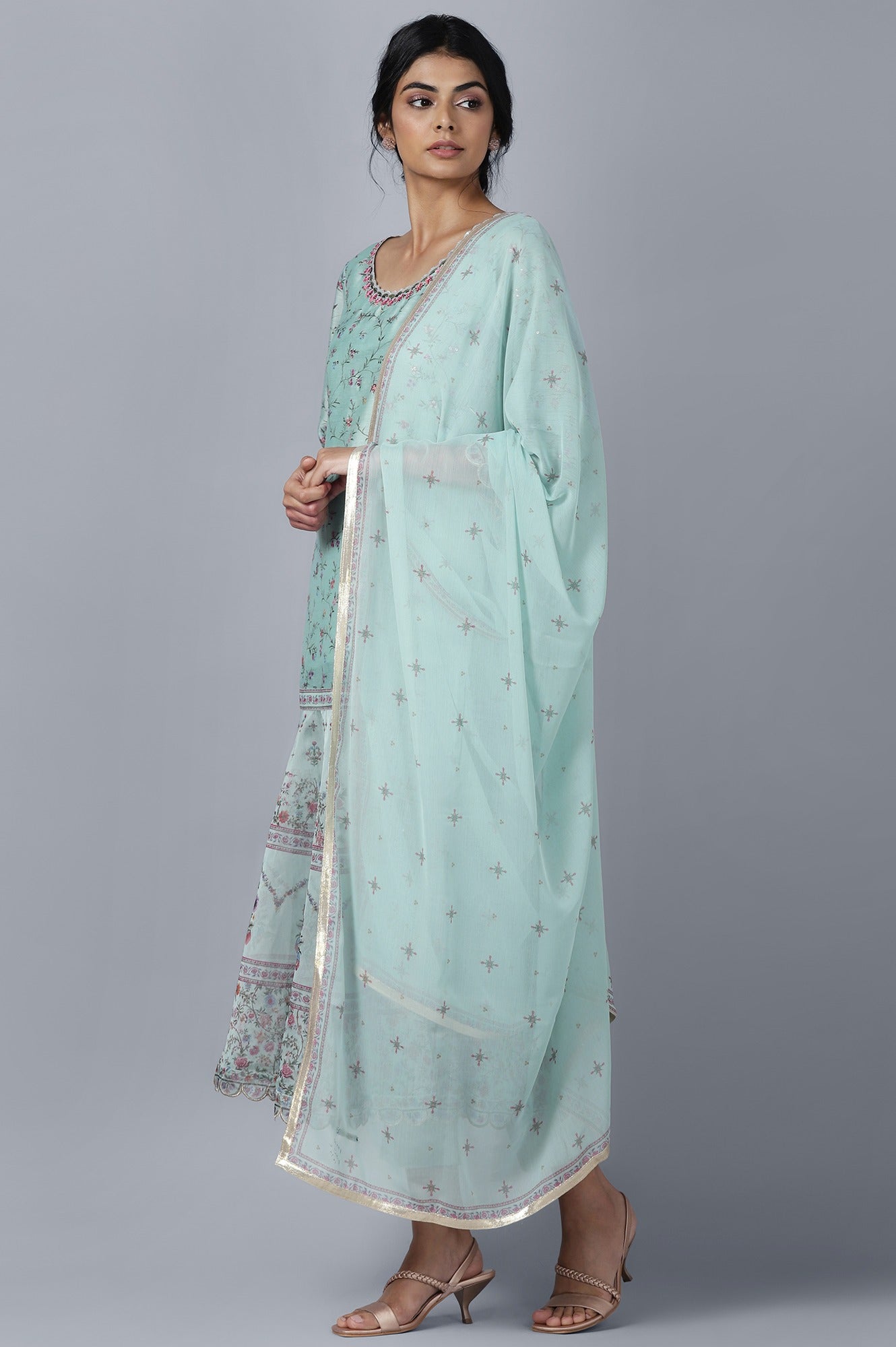 Light Blue kurta Slim Pants Dupatta Set