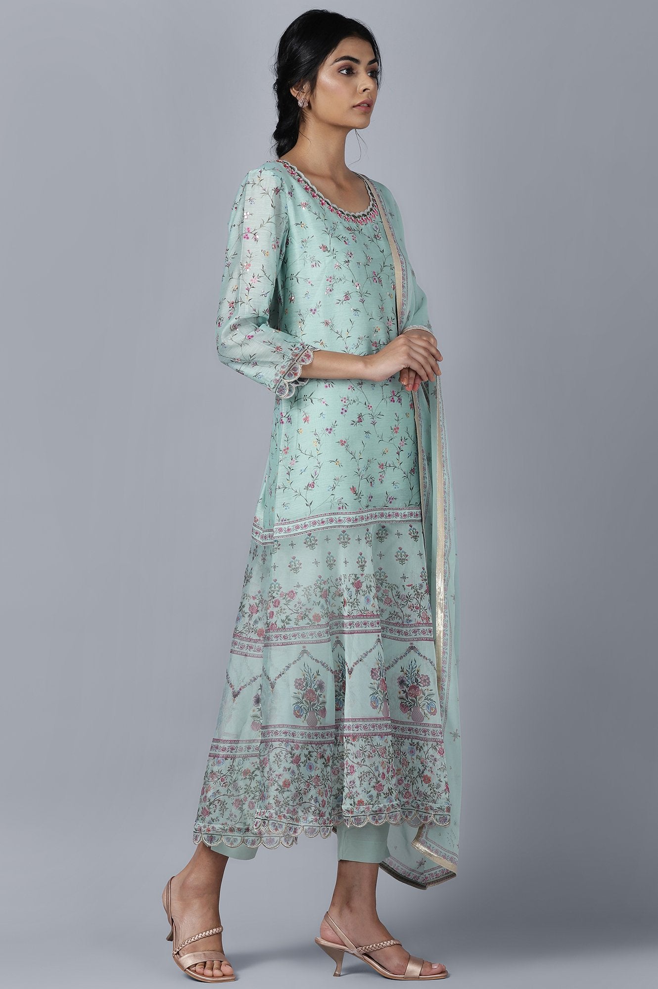 Light Blue kurta Slim Pants Dupatta Set