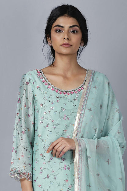 Light Blue kurta Slim Pants Dupatta Set