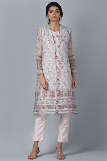 Organza Jacket kurta Slim Pants Set