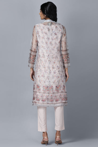 Organza Jacket kurta Slim Pants Set