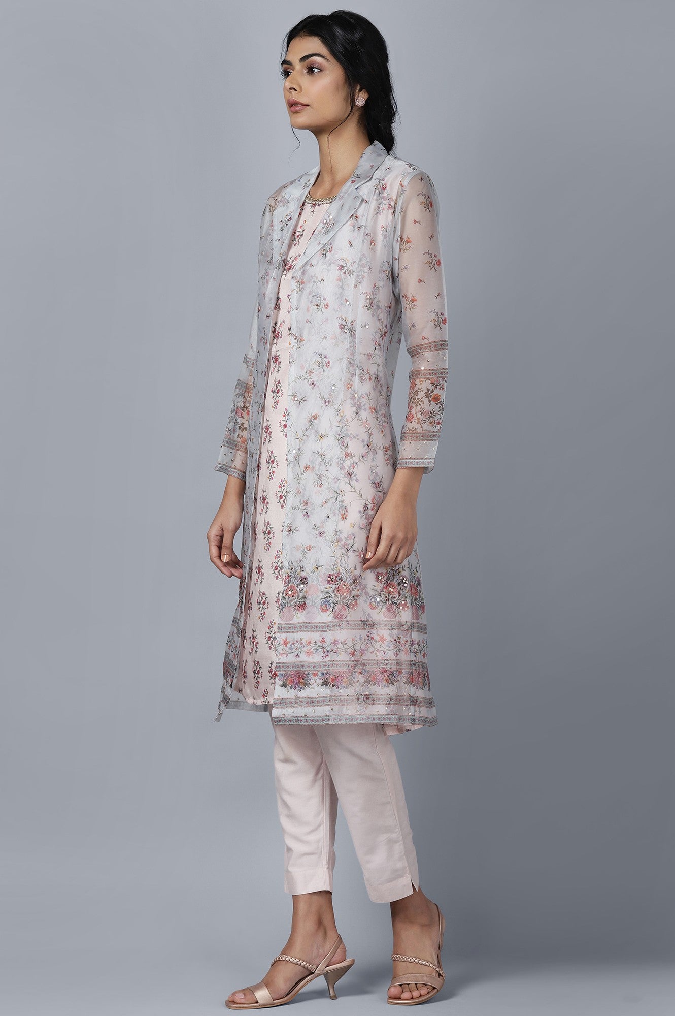 Organza Jacket kurta Slim Pants Set