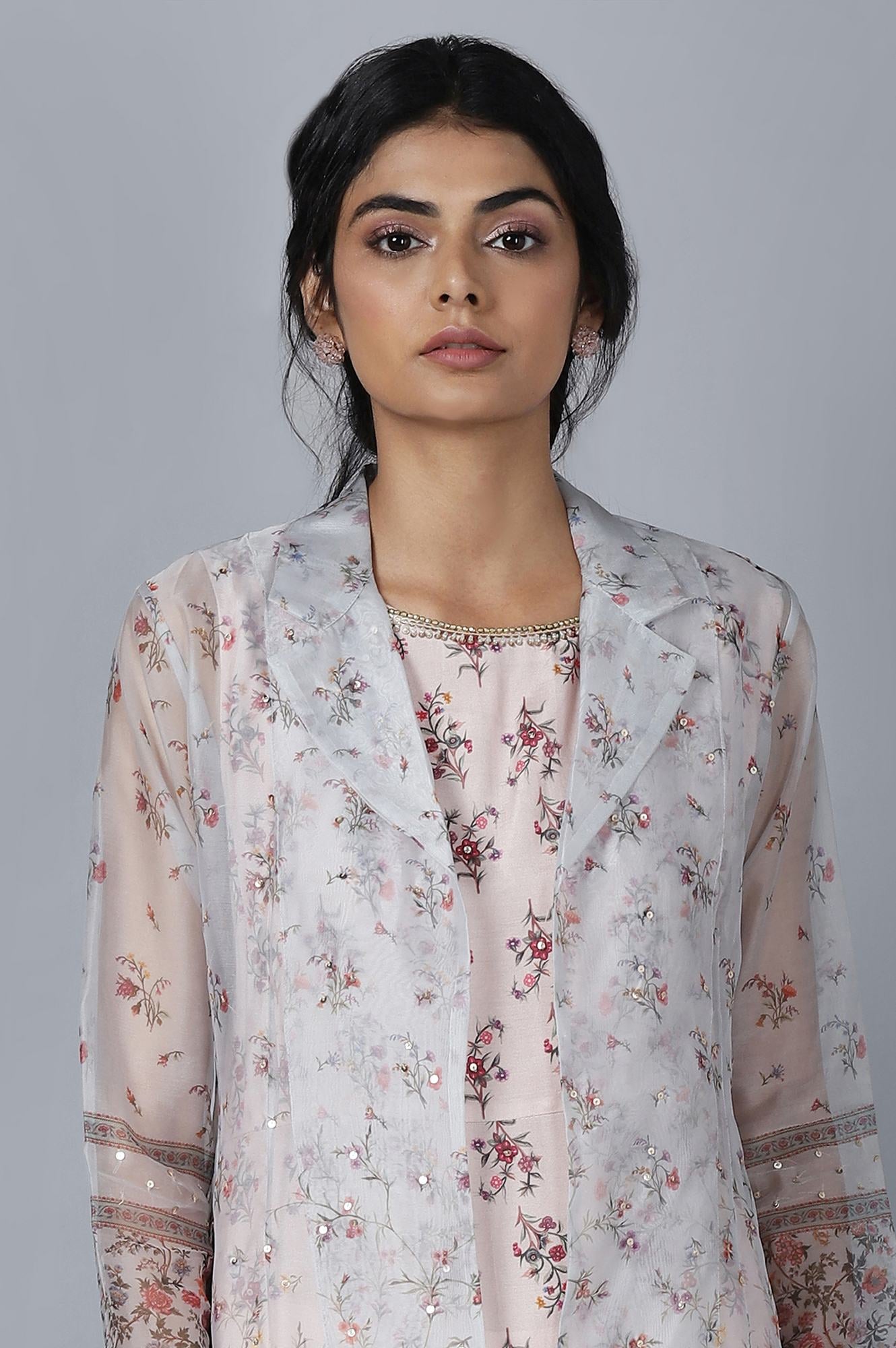 Organza Jacket kurta Slim Pants Set