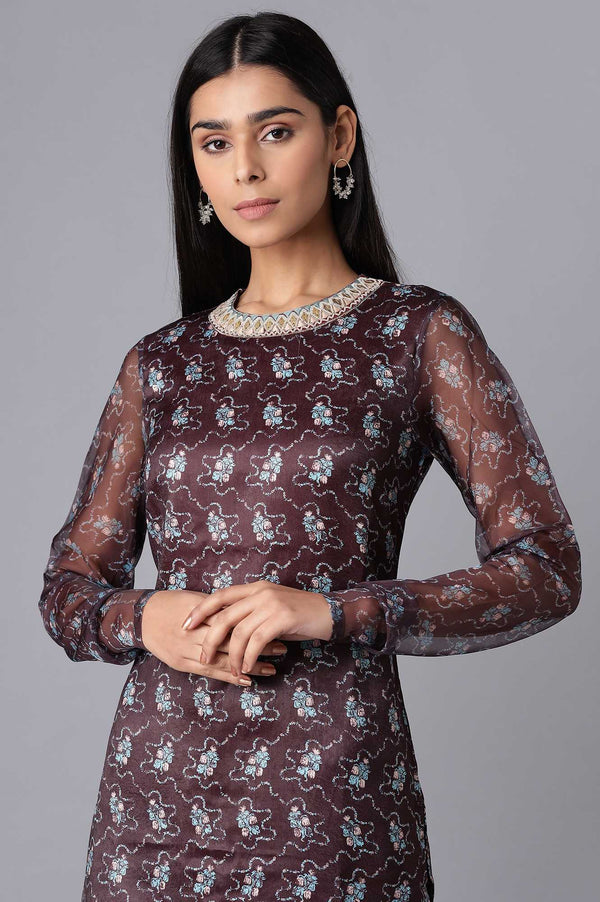 Dark Brown kurta-Flared Pant Set