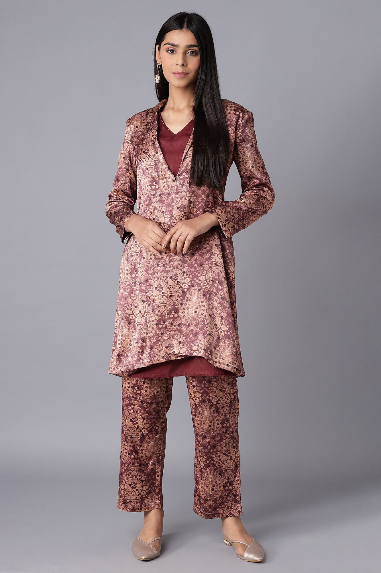 Dark Brown Pant Suit With kurta Set