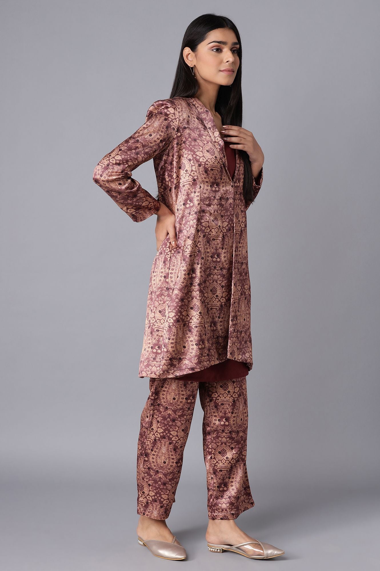 Dark Brown Pant Suit With kurta Set