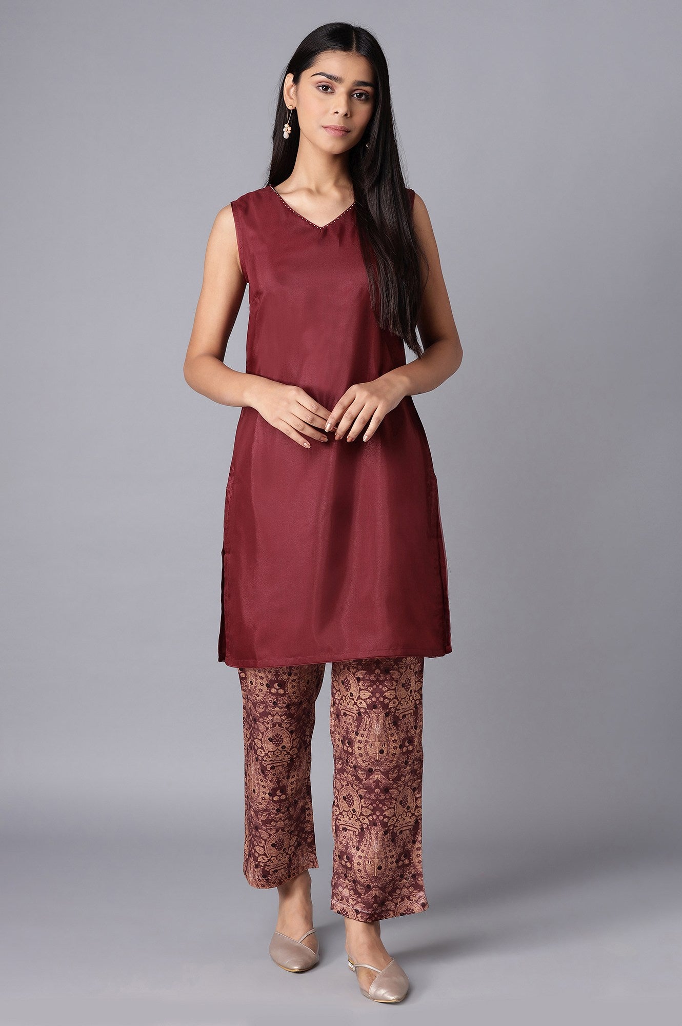 Dark Brown Pant Suit With kurta Set