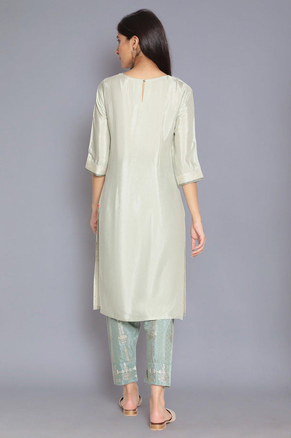 Green Shantung kurta with Embroidery
