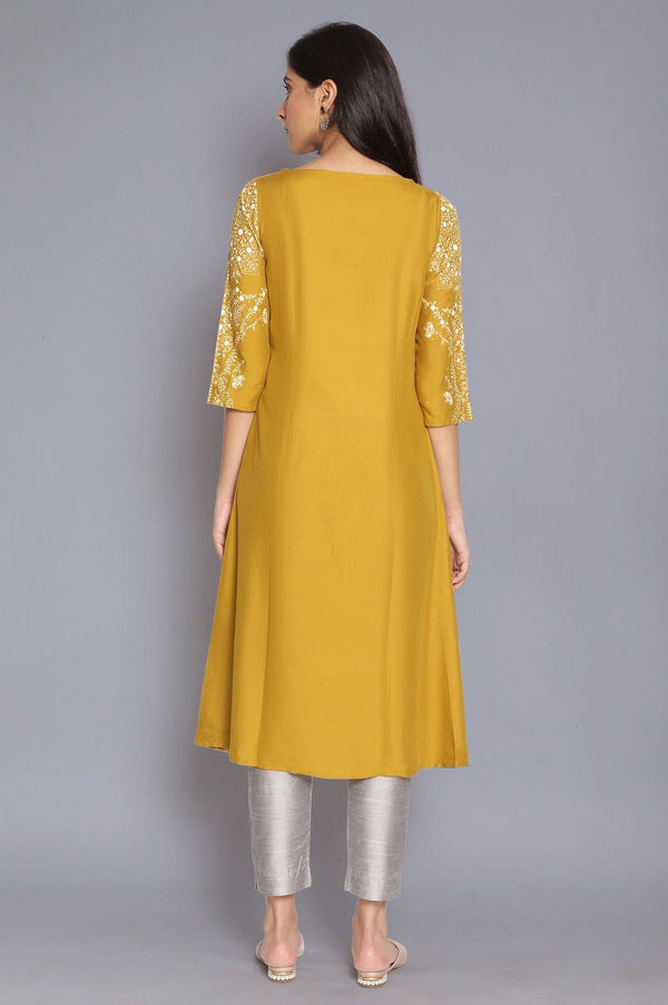 Green Printed kurta with Side Pleats