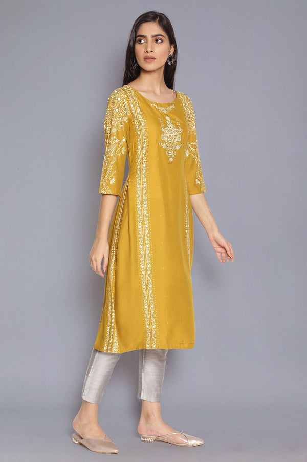 Green Printed kurta with Side Pleats