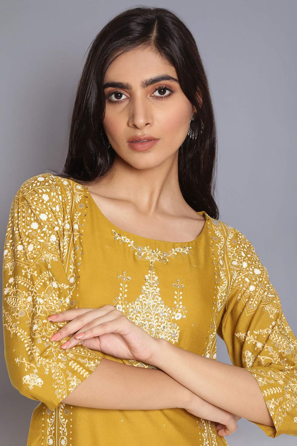 Green Printed kurta with Side Pleats