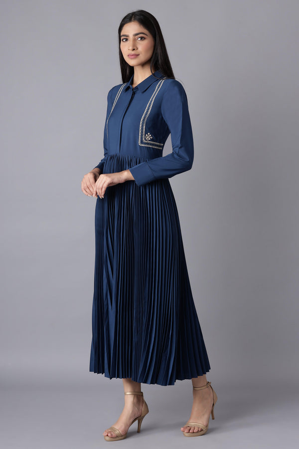 Dark Blue Embroidered Maxi Dress