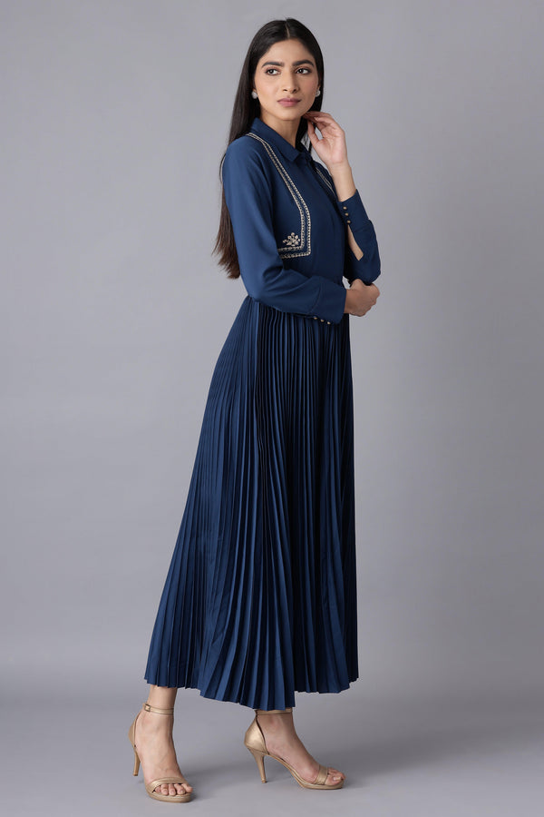 Dark Blue Embroidered Maxi Dress