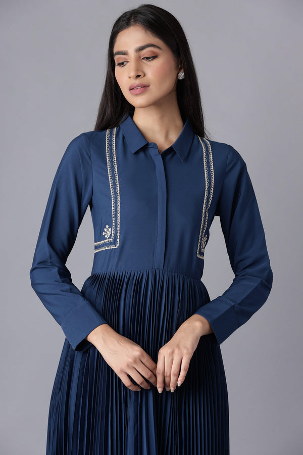 Dark Blue Embroidered Maxi Dress