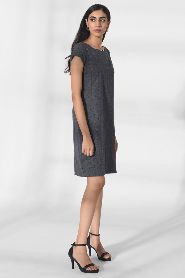 Dark Grey Sheath Dress with Embroidery
