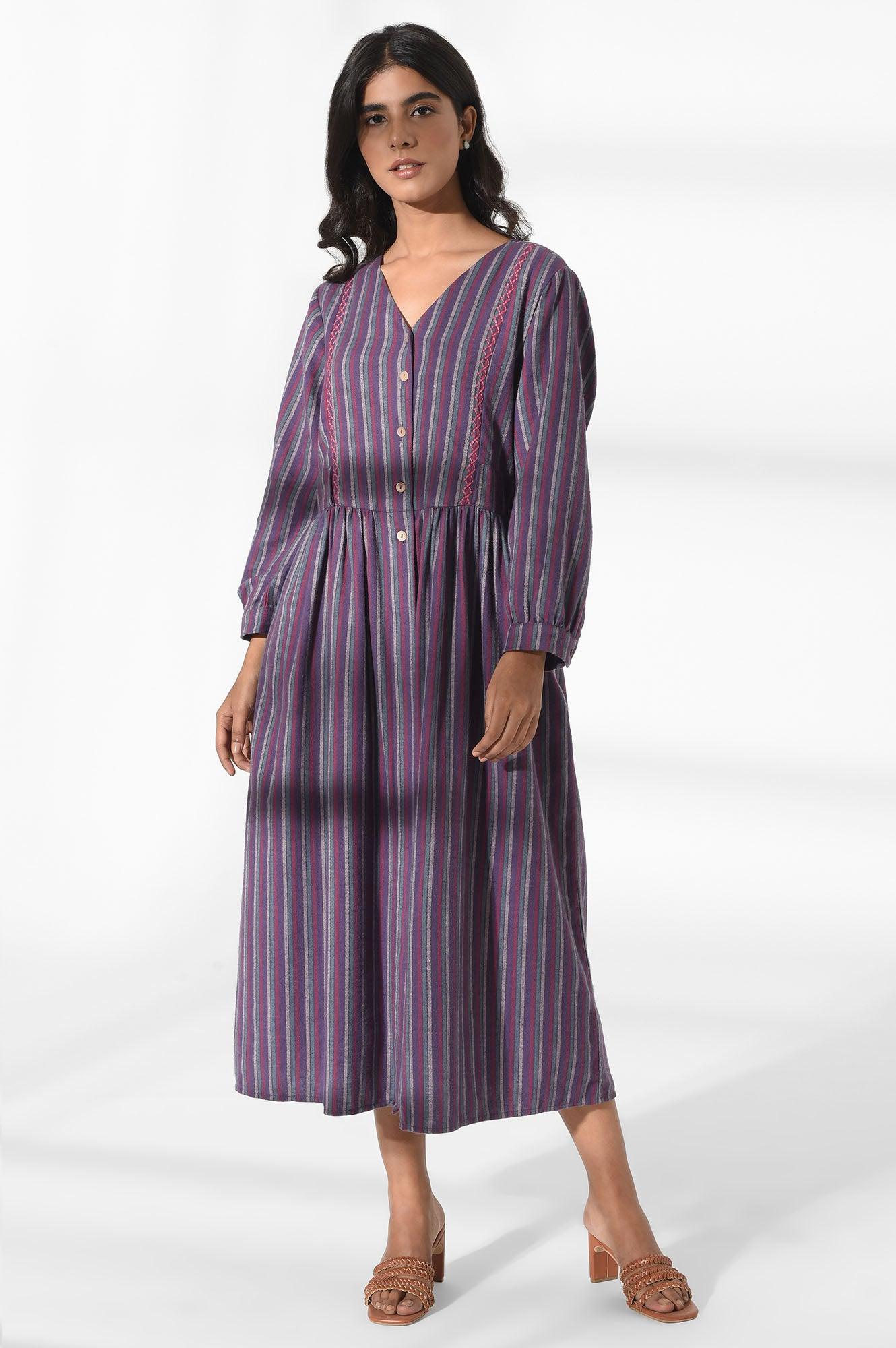 Dark Purple V-neck Dress - wforwoman